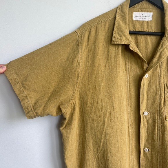 Imogene and Willie Mens Serra XXL Linen Cotton Herringbone Camp Shirt Yellow - Picture 4 of 10